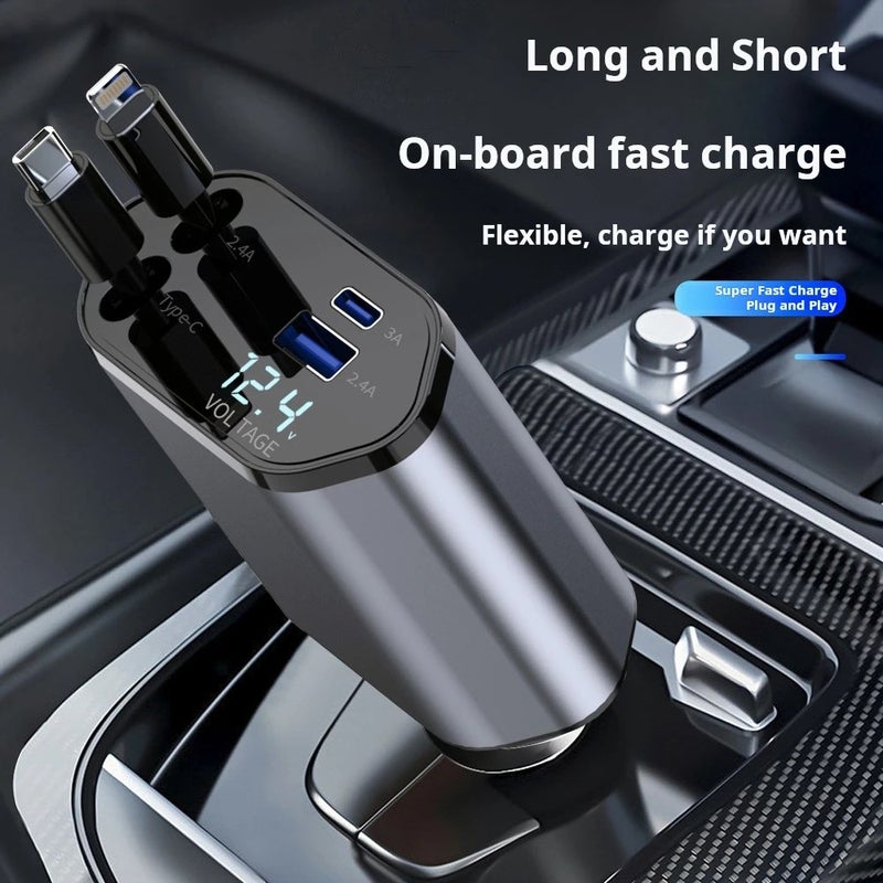Bluejw DC 12-24V Car Charger, Retractable 4-in-1 Cable, Universal Adapter for Phone, Tablet, Watch & Earphone, Automobile Charger - Image 4